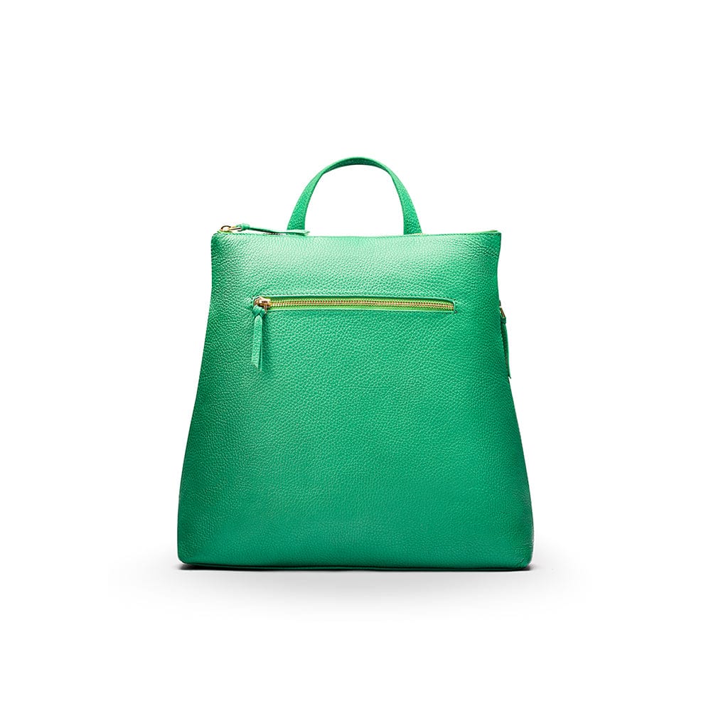 Leather 13" laptop backpack, emerald green, front view