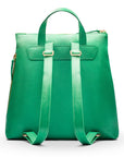 Leather 13" laptop backpack, emerald green, back view