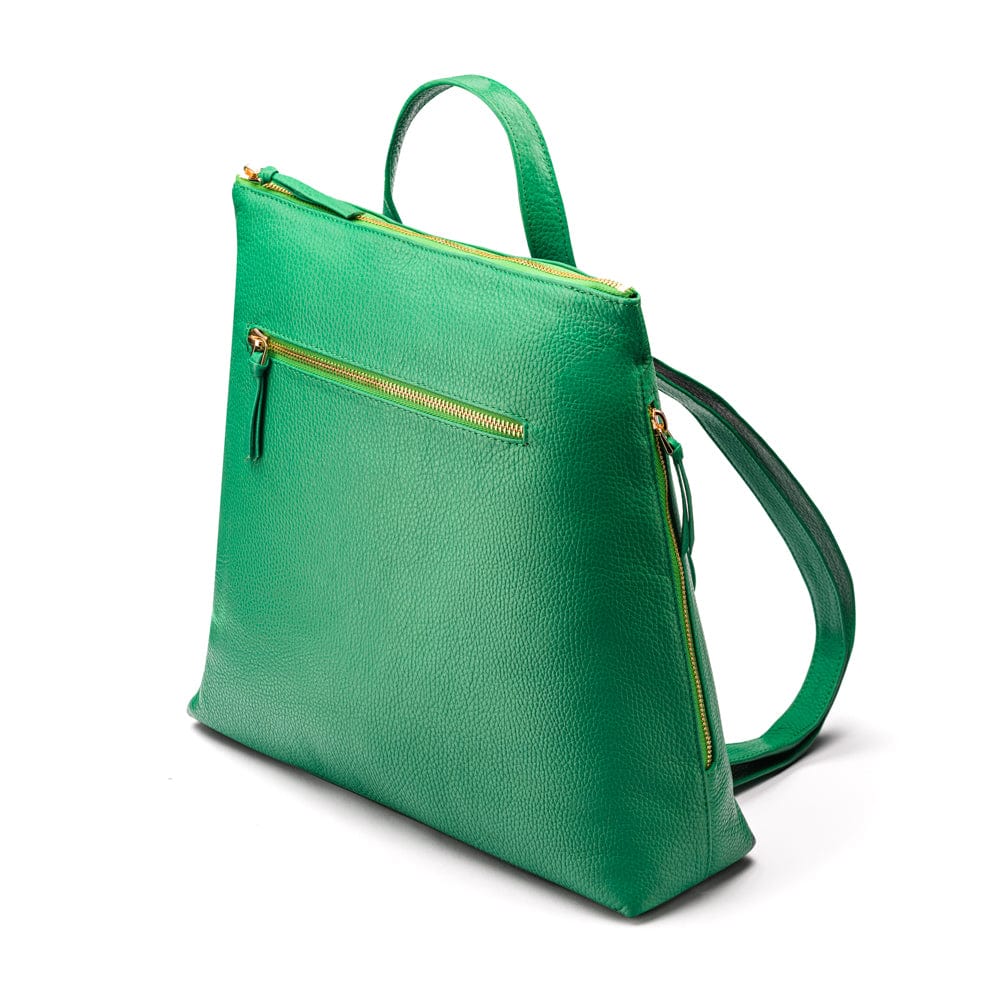 Leather 13" laptop backpack, emerald green, side view