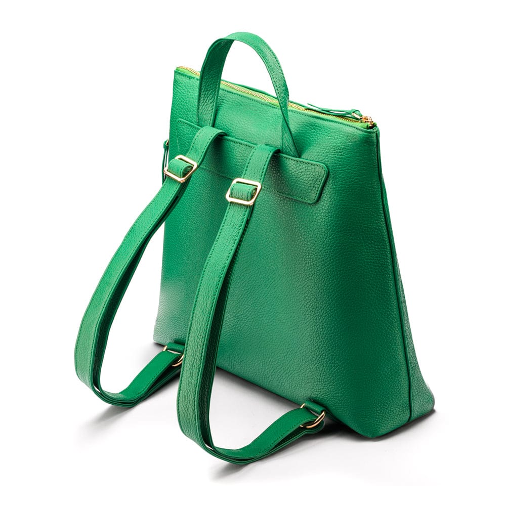 Leather 13" laptop backpack, emerald green, back viewk