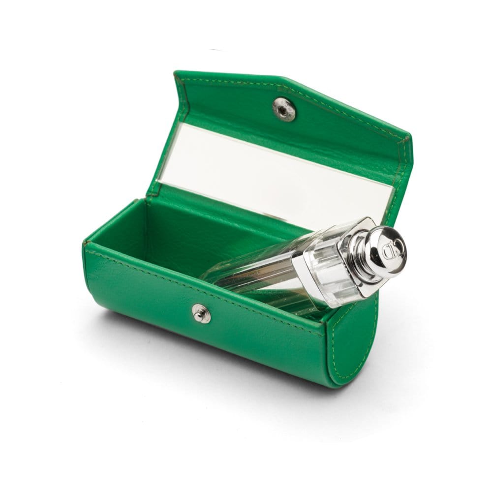 Leather lipstick case. emerald green, inside
