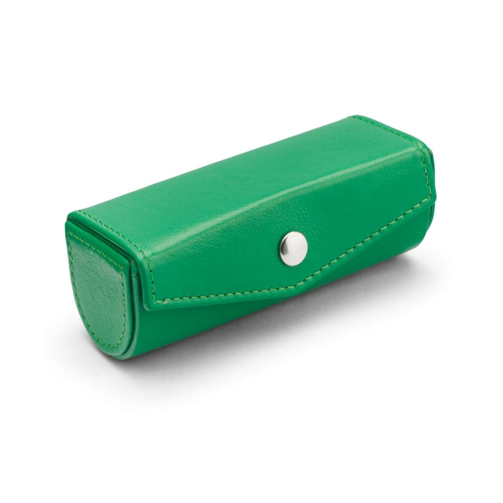 Leather lipstick case. emerald green, top