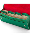 Luxury leather travel wallet, emerald, inside