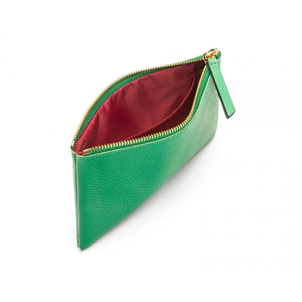 Medium leather makeup bag, emerald, inside