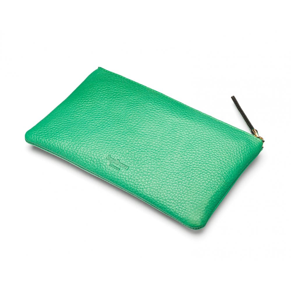 Medium leather makeup bag, emerald, back