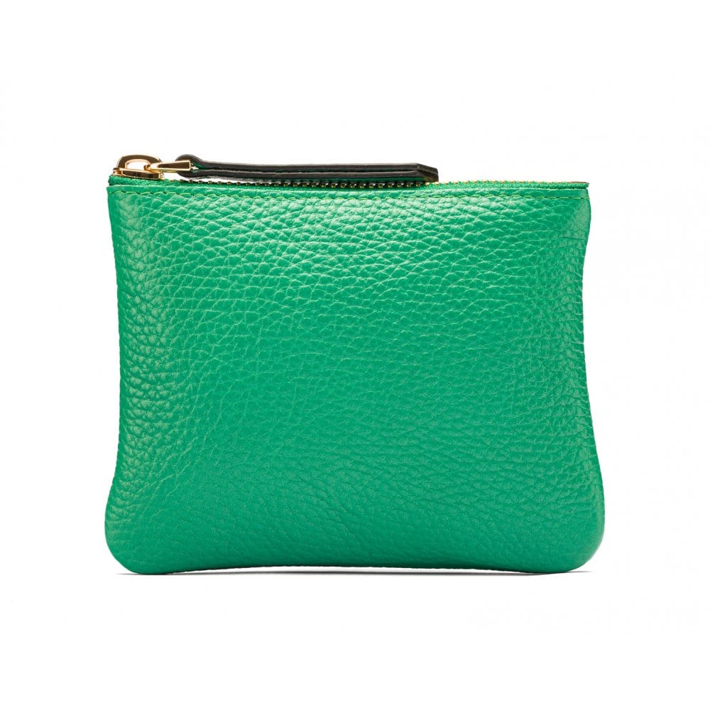 Small leather makeup bag, emerald green, front