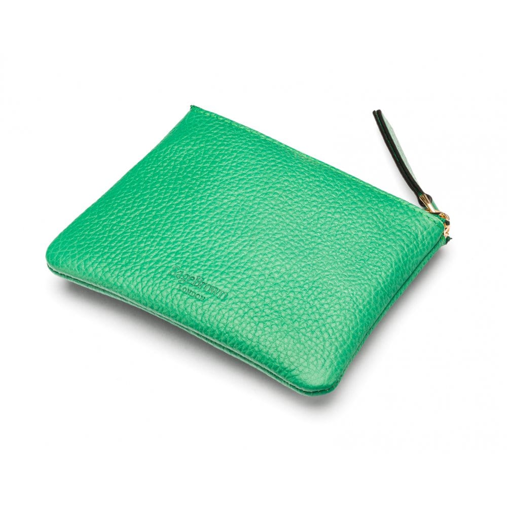 Small leather makeup bag, emerald green, back