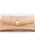 Leather clutch bag, gold croc, front view