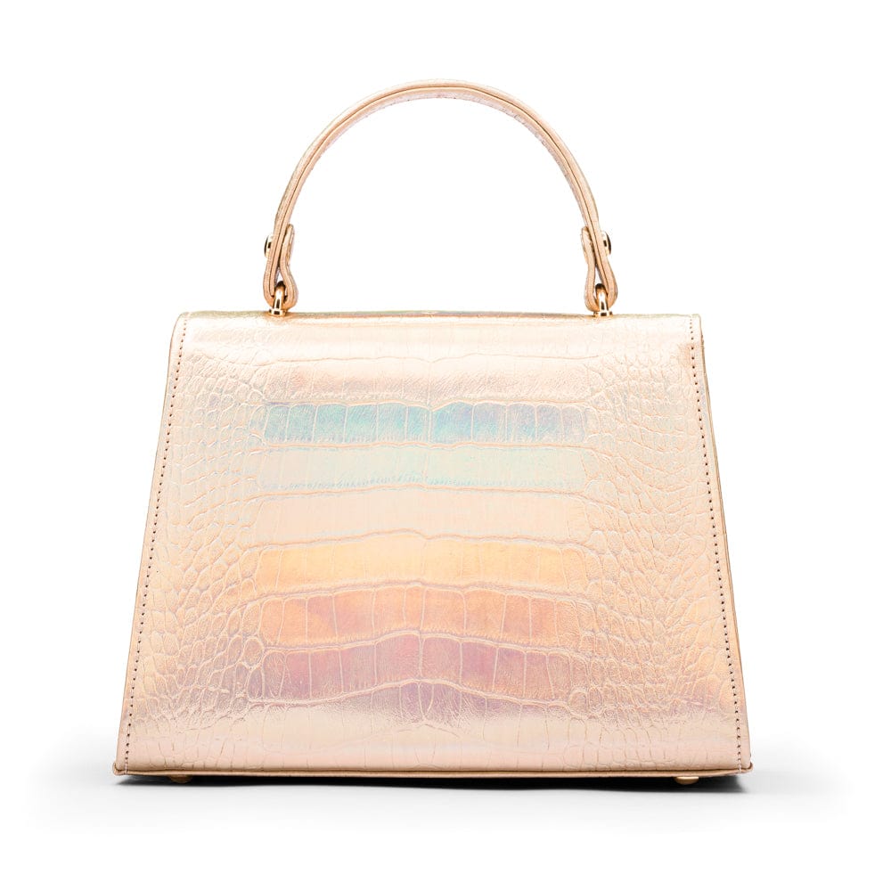 Sabrina top handle bag, gold croc leather, back view