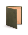 Bifold leather wallet with 6 credit cards, green, front