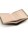 Bifold leather wallet with 6 credit cards, green, inside