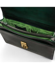 Burnished leather briefcase with brass lock, Harvard, green, inside
