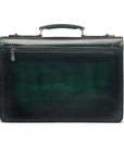Burnished leather briefcase with brass lock, Harvard, green, back
