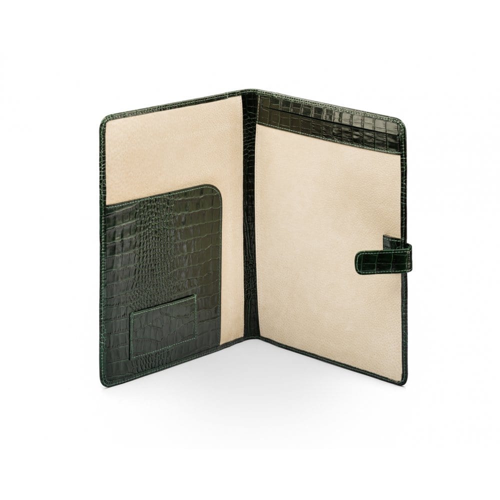 Leather conference folder, green croc, inside