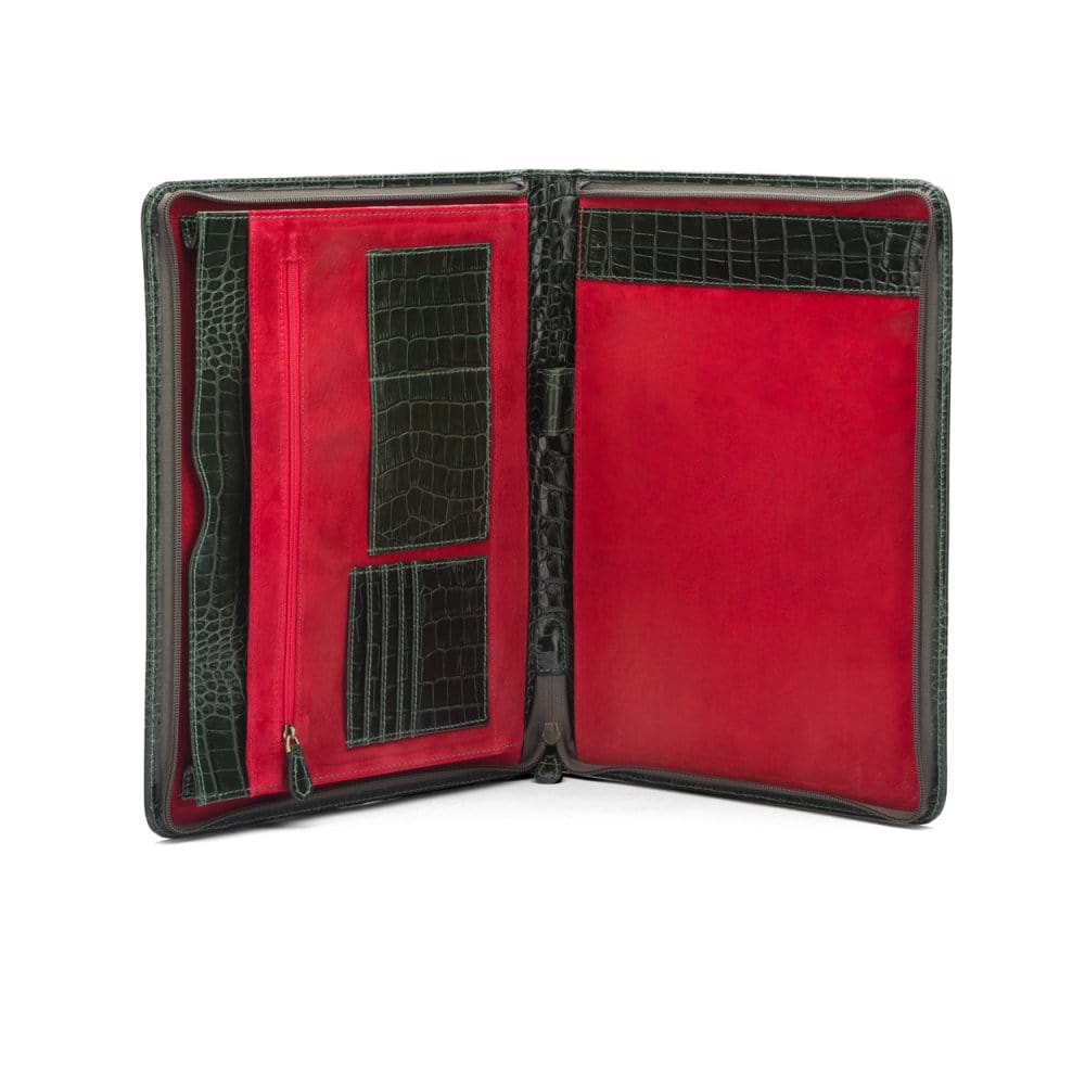 A4 leather notepad folder, green croc, open