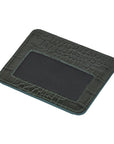 Green Croc Flat Compact Credit Card Wallet With 2 ID Windows, 6CC