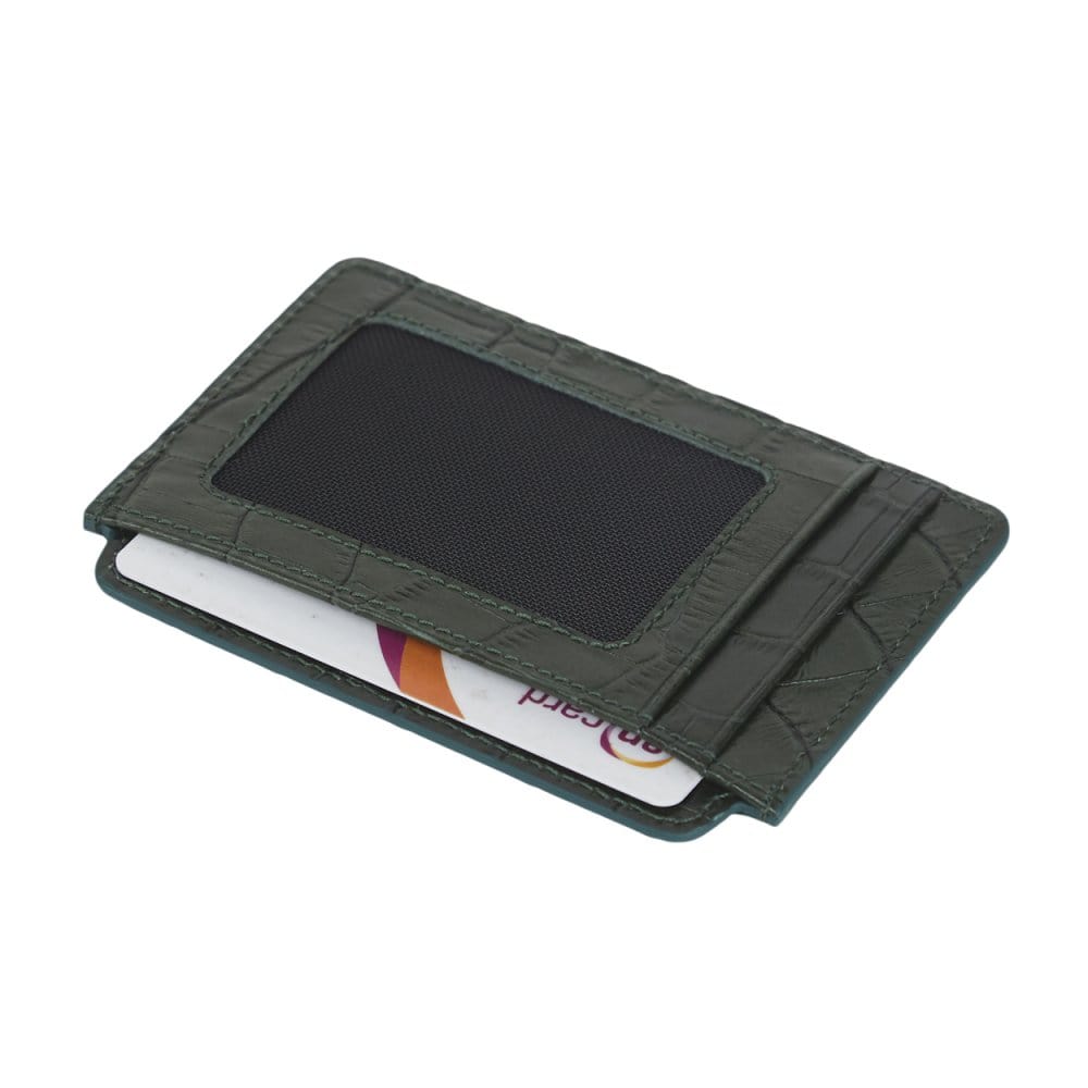 Flat Credit Card Case With ID Window Green Croc