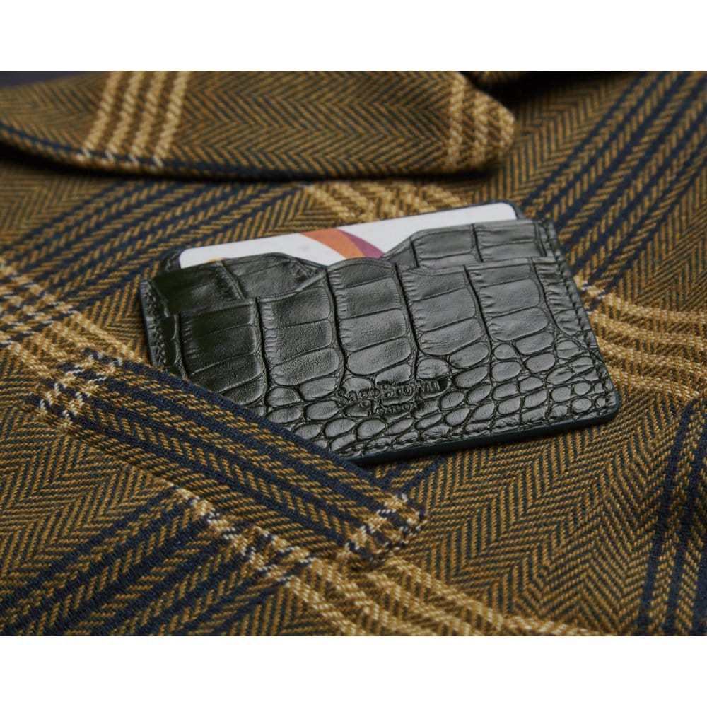 Green Croc Flat Credit Card Case With ID Window