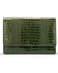 Leather portfolio case, green croc, front