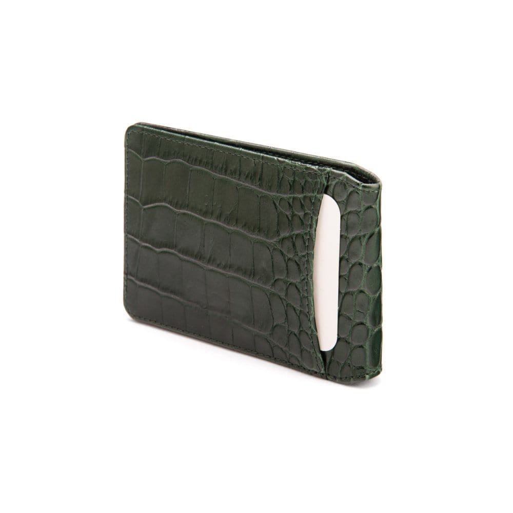 Leather travel card wallet, green croc, back