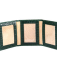 Mini leather trifold photo frame, green croc, 60 x 40mm, inside