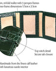 Mini leather trifold photo frame, green croc, 60 x 40mm, features