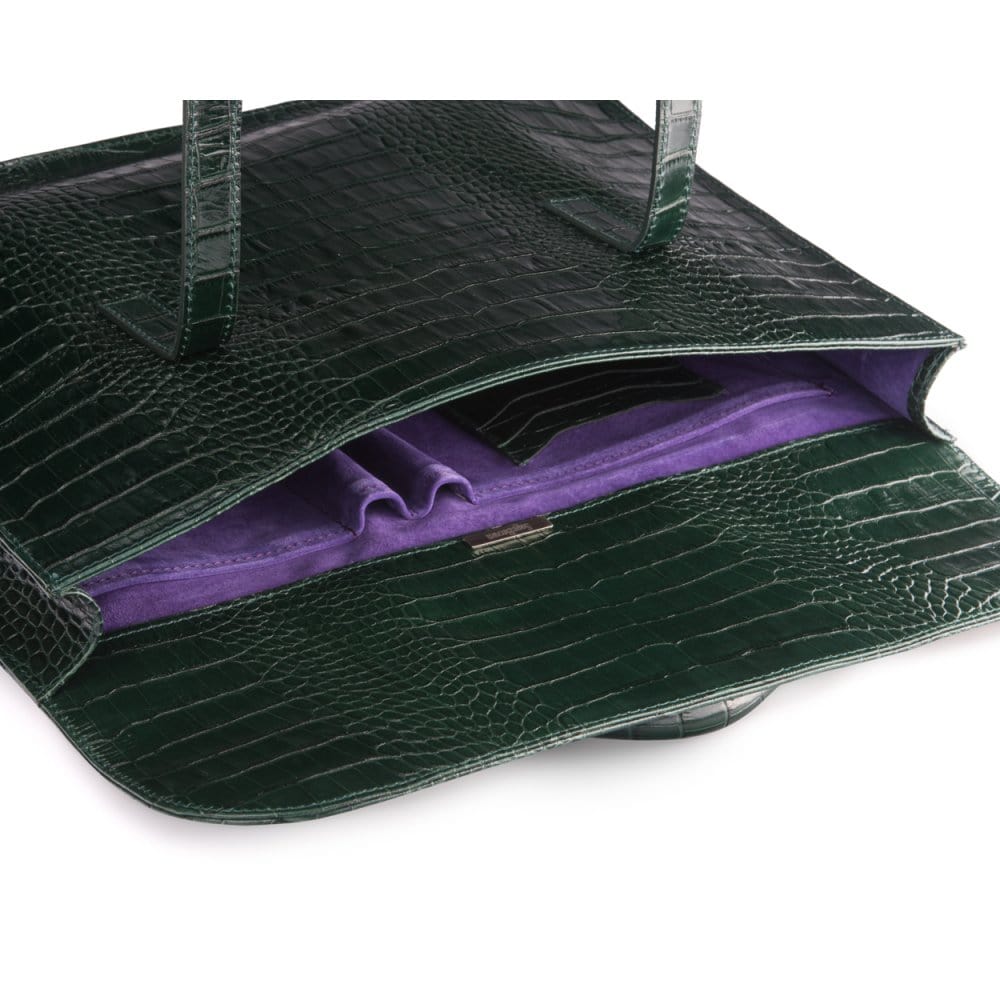 Leather music bag, green croc, inside