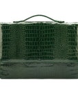 Small leather briefcase, green croc, front