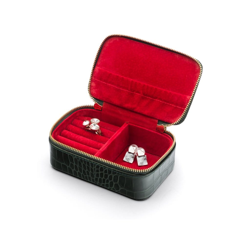 Zip around jewellery case, green croc, inside