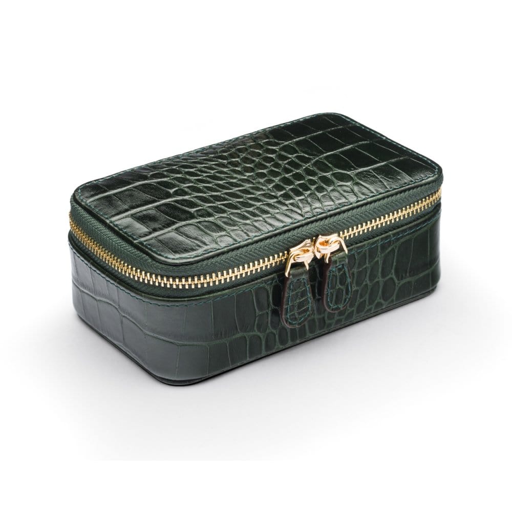 Zip around jewellery case, green croc, front