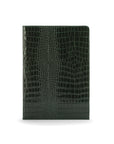 Simple leather document folder, green croc, front