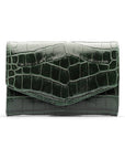 Small leather concertina purse, green croc, front