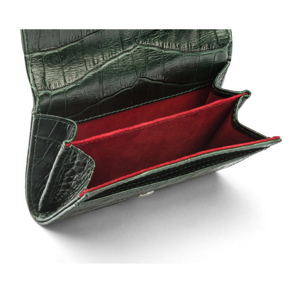 Small leather concertina purse, green croc, inside