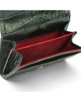 Small leather concertina purse, green croc, inside