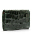 Small leather concertina purse, green croc, back