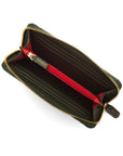 Tall leather zip around accordion purse, green croc, inside