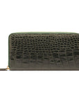Tall leather zip around accordion purse, green croc