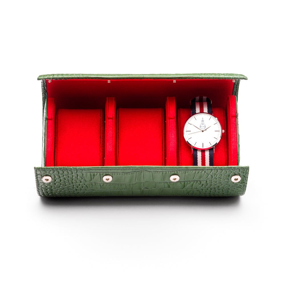 Triple watch roll, green croc, inside