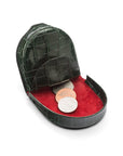 Leather horseshoe coin purse, green croc, open