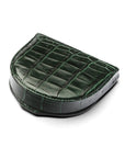 Leather horseshoe coin purse, green croc, front