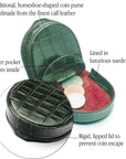 Leather horseshoe coin purse, green croc, features