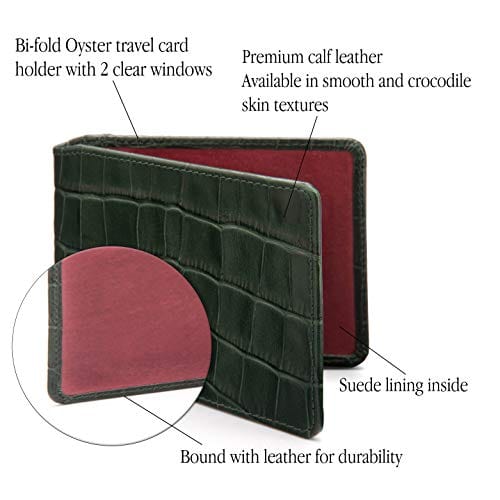Leather Oyster card holder, green croc, features