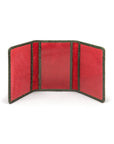 Leather tri-fold travel card holder, green croc, open