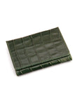 Leather tri-fold travel card holder, green croc, front