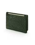 Leather tri-fold travel card holder, green croc, back
