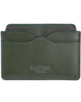 Flat leather credit card case with ID window, green, back