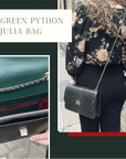 Leather chain bag, green python