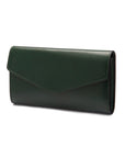 Leather accordion clutch purse with 12 card slots, green saffiano, front