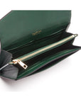 Leather accordion clutch purse with 12 card slots, green saffiano, inside
