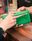 Tall Leather Concertina Purse - Green